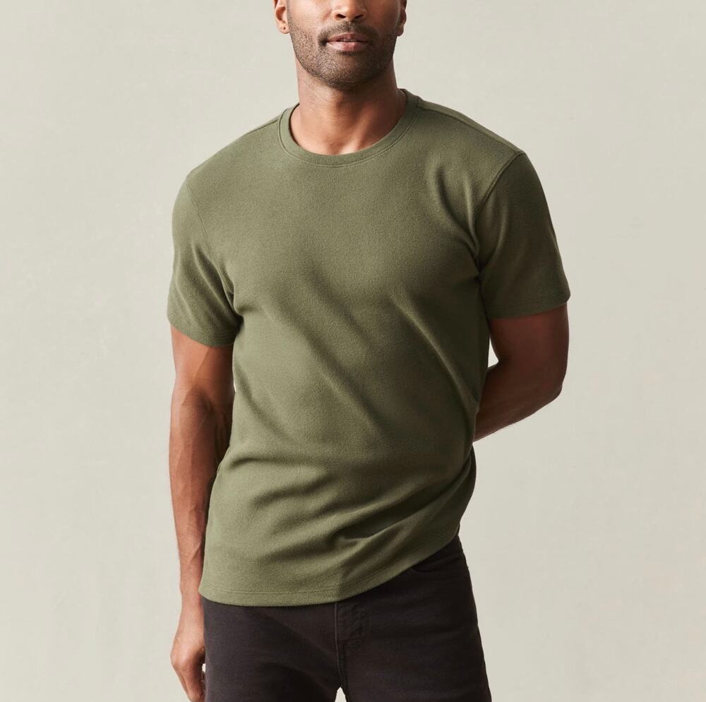 American Giant Men's Brushed Crew Tee Olive Night Heather Size Large NWOT